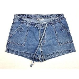 The Arizona Jean Company Women Sz 9 Blue denim jean shorts adjust High Waist